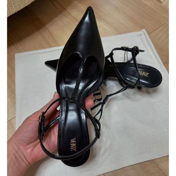 ZARA Pointed Toe Slingback Heels NWT Black US 8 EUR 39 NWT - Picture 8 of 16
